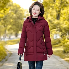 

Plus size 5XL Winter Jackets Women's Parker Thick Warm Down Cotton Velvet Jacket Hooded Outerwear Middle-aged Female Clothing