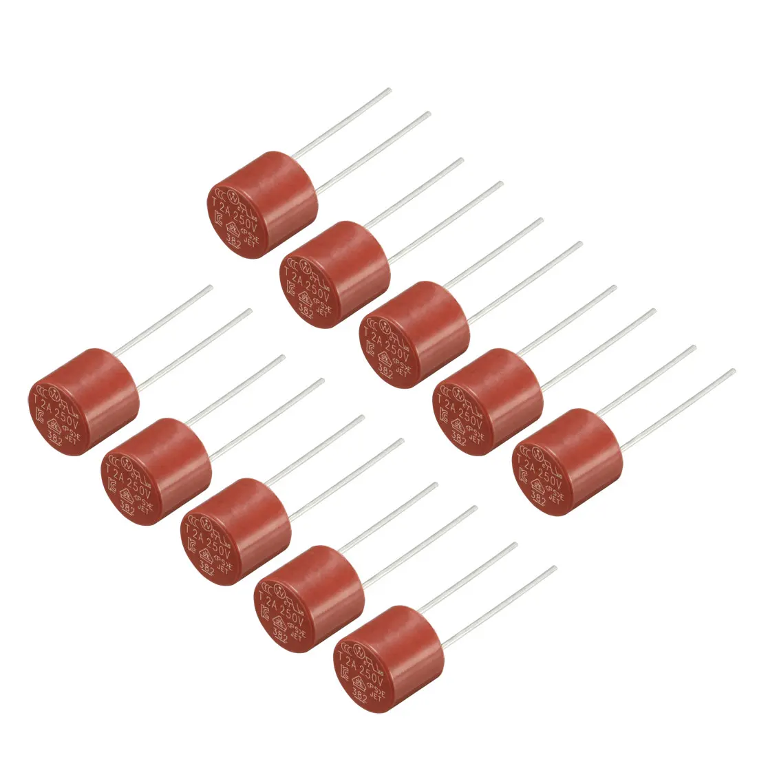 

uxcell 10Pcs DIP Mounted Miniature Cylinder Slow Blow Micro Fuse T2A 2A 250V Red