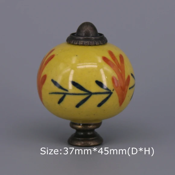 018 1 шт. винтажные европейские керамические ручки желтого цвета, фарфоровые ручки для детской мебели, шкаф, двери, ручки для ящиков - Цвет: 018