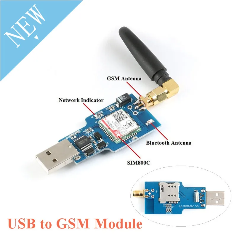 

USB to GSM Module Quad-band GSM GPRS SIM800C Module for Bluetooth SMS Messaging With Antenna