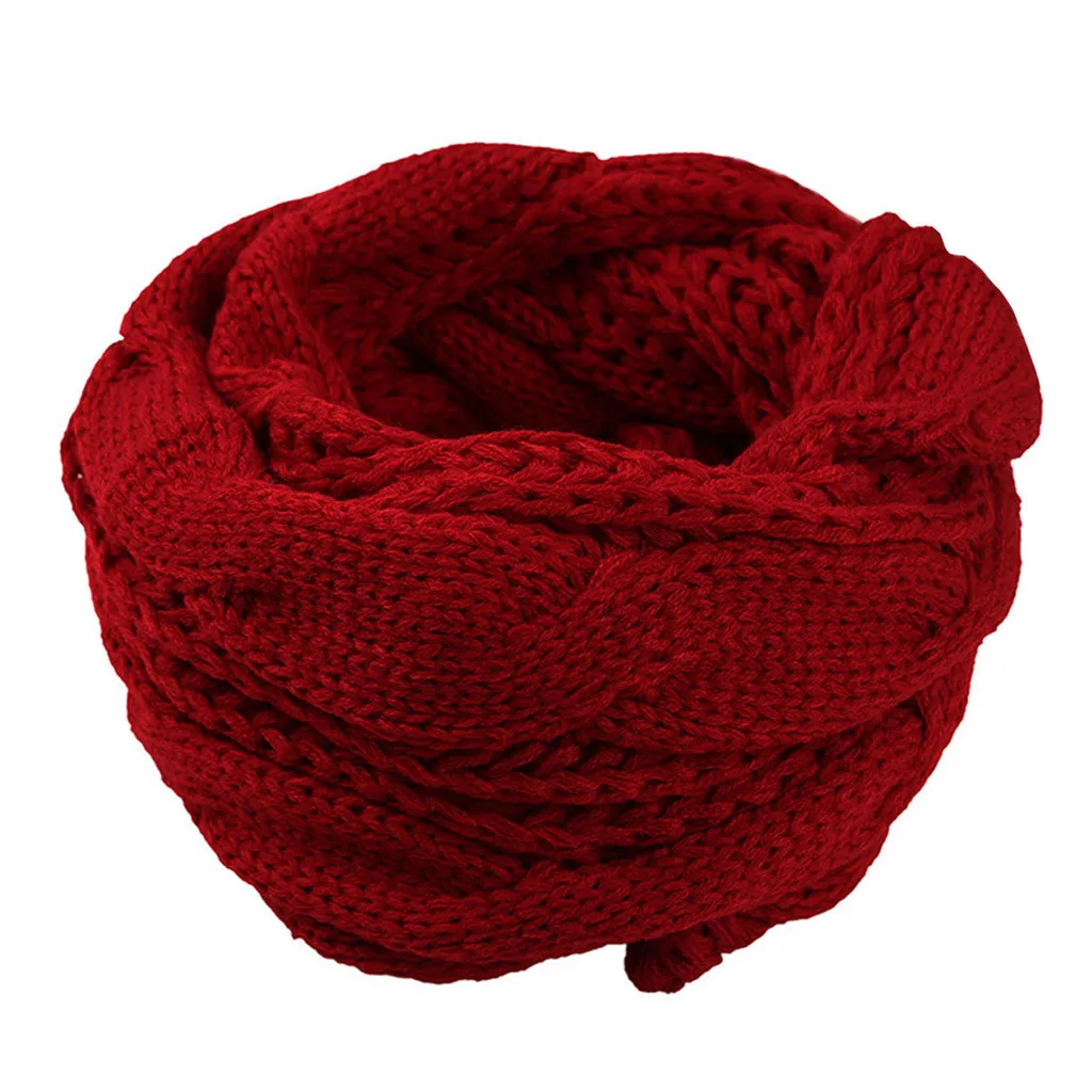 Крученый рулон, однотонный рукав, Модный зимний теплый шарф, Женские однотонные шарфы, вязаный шерстяной шарф-кольцо, pull femme hiver - Цвет: K