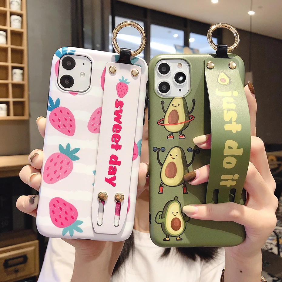 

Wrist Strap Case for iPhone XR 11 Pro 11Pro Max Cute Avocado Strawberry Phone Case for iPhone X 7 8 6 6S Plus XS Max Cover