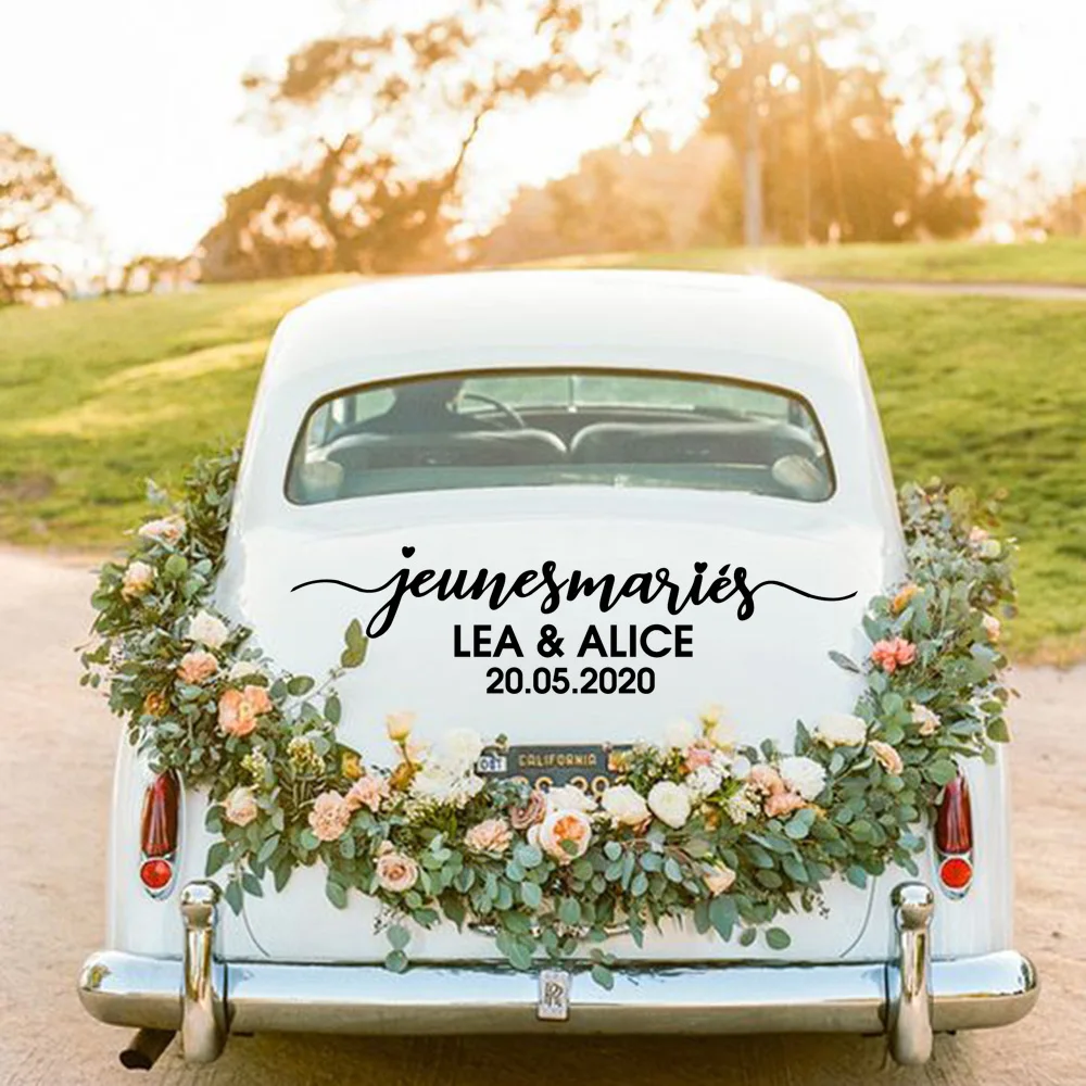 

New Design Custom Name Just Married Car Sticker For Weeding Cars Window Decal Vinyl Car Body Stickers Waterproof