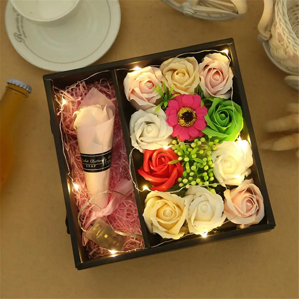 

Valentine Gift Lighted Soap Rose Flower With Gift Box Christmas Wedding Birthday Valentine' Day Gift Artificial Flower