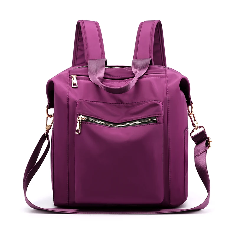 

Women Bag Waterproof Big Large Storage Capacity Zipper Closed Two Shoulder Bags Female Nylon Satchels Purple Black Handbags