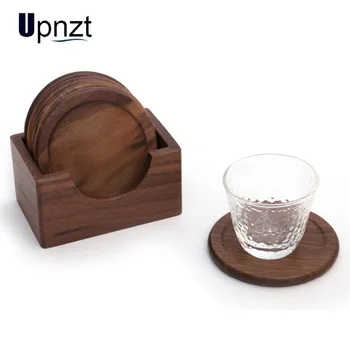 

6pcs/set Black Walnut Coaster Round Wooden Coffee Cup Insulation Pad Tea Coaster Placemat