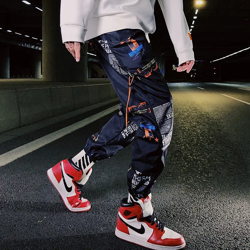 Красный ins Men Pants Casual Mens hip hop rap Male Trousers street boy quick-dry Straight Full breathing loose ankle banded Pant - Цвет: Красный