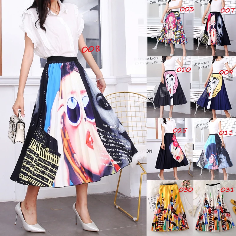 Модные новые эластичные женские миди юбки с рисунком из мультфильма, большие плиссированные Повседневные Вечерние летние пляжные юбки с высокой талией