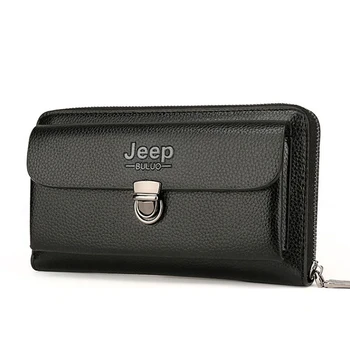 

Fashion Men Clutch Bag Leather Purse Long Money Wallet Man Wrist Bag for Phone Large Capacity Business Bags Card Brown Pocket