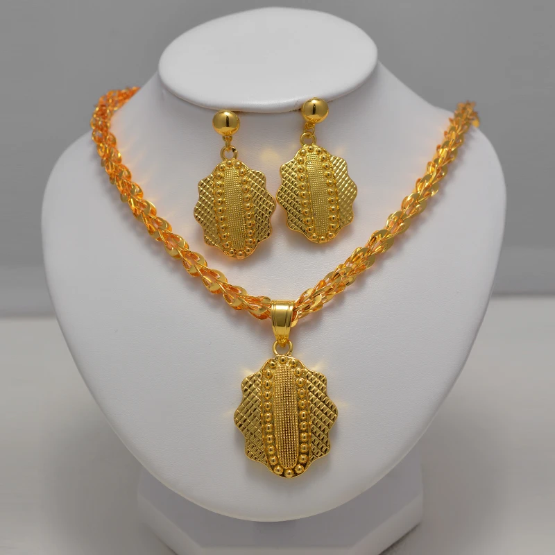 Wando Дубай ювелирные наборы для женщин золотой цвет Эфиопский кулон ожерелья серьги Ближний Восток арабские Африканские свадебные ювелирные изделия