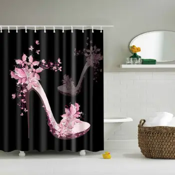 

Pink High Heels Polyester Fabric Bathroom Shower Curtain with 12 Hooks