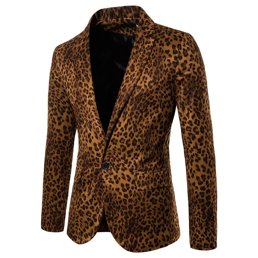 Korean Style Fashion Charm Men's Casual Fit Slim Suit One Button Business Coat Jacket Leopard Blouse Korean Style Fashion Charm Men's Casual Fit Slim Suit One Button Business Coat Jacket Leopard Blouse