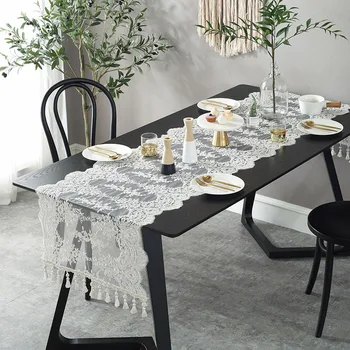 

European White Table Runners and Tablecloths Rectangular Modern Table Runner Lace Minimalist Fabric Decoration De Table