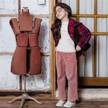 Новинка года; Сезон Зима; стильная детская одежда; брюки для девочек; детские вельветовые прямые брюки средней и большой длины; одинаковые брюки для родителей и детей