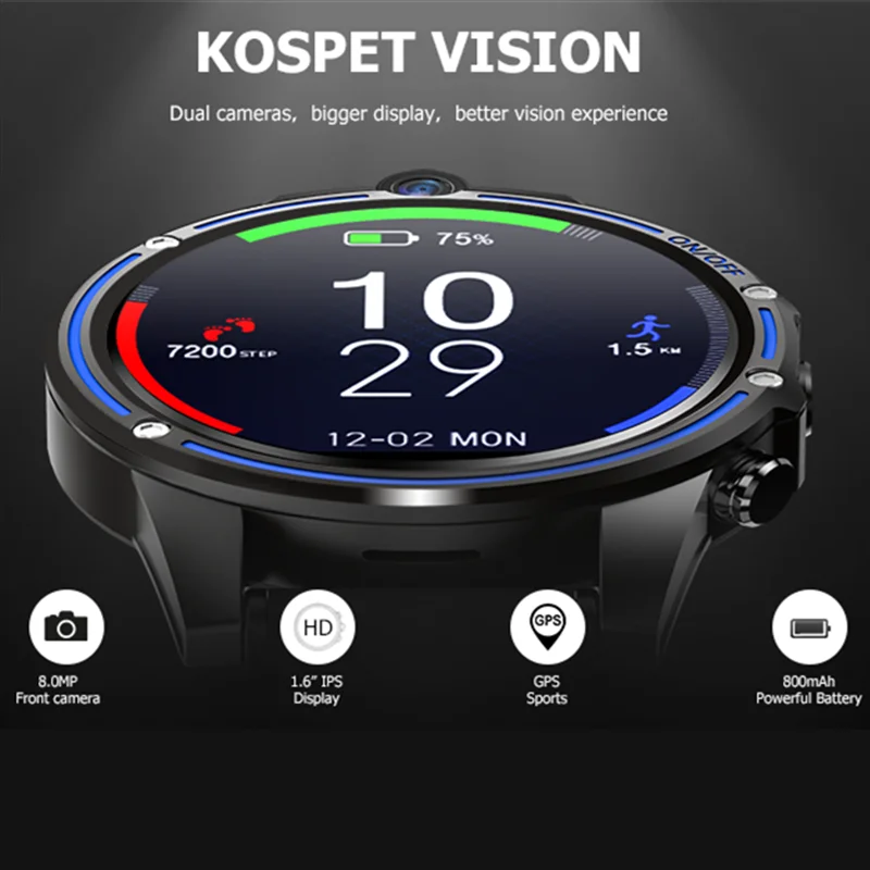 

Sport Smart Watch Android phone 800mAh Battery 8MP+5MP dual Camera Heart rate GPS Smartwatch men for iphone HUAWEI watch 2 GT