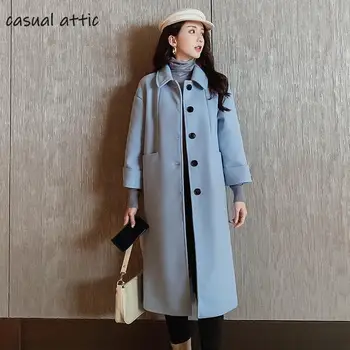 

Winter Coat Women 2019 Single Breasted Wool Blend Coat Women Long Sleeve Turn-down Collar Outwear Jacket Casual Elegant Overcoat