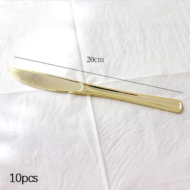 Golden disposable tableware set banquet table decoration paper cup dinner plate straw wedding birthday party supplies 10pcs Table knife