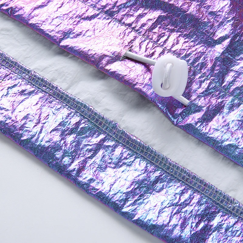 Helisopus осенний лазерное отражение короткая куртка с капюшоном с длинным рукавом шнурок кофты голографическая пуловер Спортивная уличная одежда