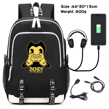 

Bendy and The Ink Machine Backpack Printing Boys Girls Student School Bags Men Usb Charging Laptop Casual Travel Mochilas