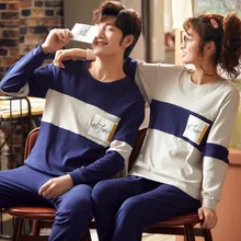 

Spring Autumn Couple Pajamas Women Sleepwear Cotton Cartoon Long Sleeve Sleep Tops Pants Two Piece Set Homewear Lounge Wear