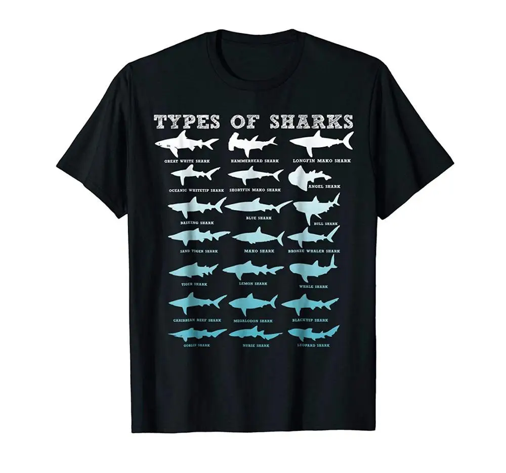 

2019 Men T Shirt Fashion 21 Types Of Sharks Marine Biology T Shirt T Shirt