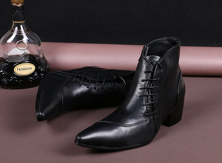 

Christia Bella Winter Fashion British Style Plus Size Male Motorcycle Heighten Ankle Boots Genuine Leather Men's Business Shoes