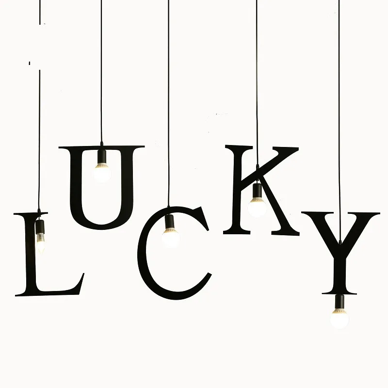 

Creative Modern Letter Hanging Lamp for Living Room Bar Individuality Art Iron Single LED Pendent Light DIY Industrial Lamp E27