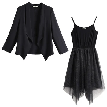 

EC.MS Women Cropped Jacket and Brace Dress for Girls Suits