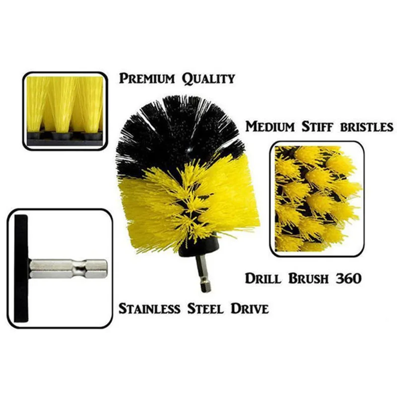 Drill Bristle Scrubber Brush Full Power Cleaning Tools Scrubber Car Tires Home Turbo Scrub Carpet Glass Auto Care Cleaning Tools