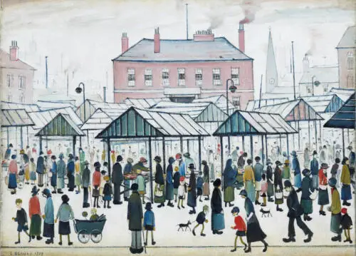 Шелковый постер с изображением рыночной сцены Настенный декор картина для