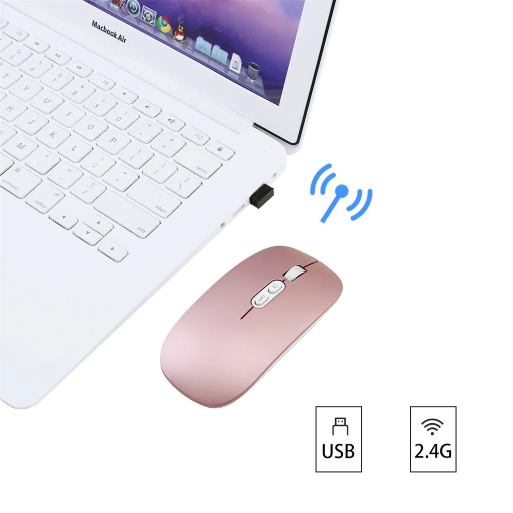 Fashion Rechargeable Gaming Mouse 2.4G Wireless Mouse Metal Noiseless Silent Click Optical Mouse for MacBook PC Smart Mice#G1
