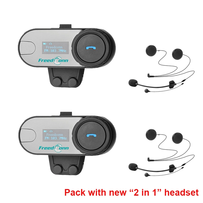 (Double Packing)FreedConn TCOM-SC Motorcycle Bluetooth Helmet Headset 800M Wireless Intercom Helmet Headphone（ 2 in 1 headset）