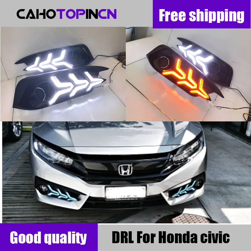 

2 pcs For Honda Civic 10th 2016 2017 2018 LED DRL Daytime Running Light Daylight Yellow Turn Signal Lamp Styling
