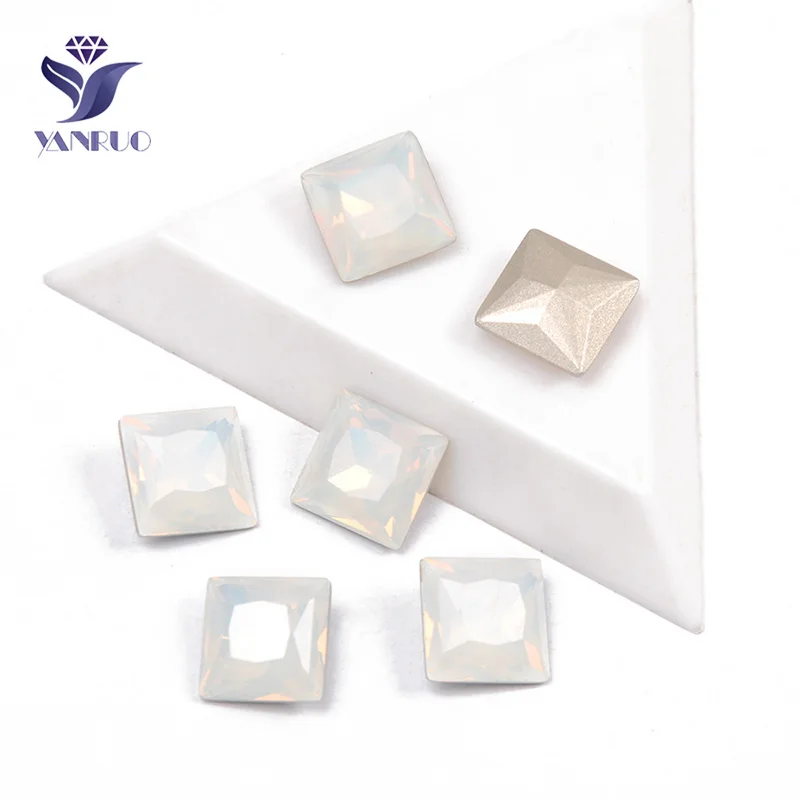 

YANRUO 4447 Princess Square White Opal K9 Crystal Sewn Stones Diamond Crystal For Craft Sewing In Studs Rhinestones On Clothes