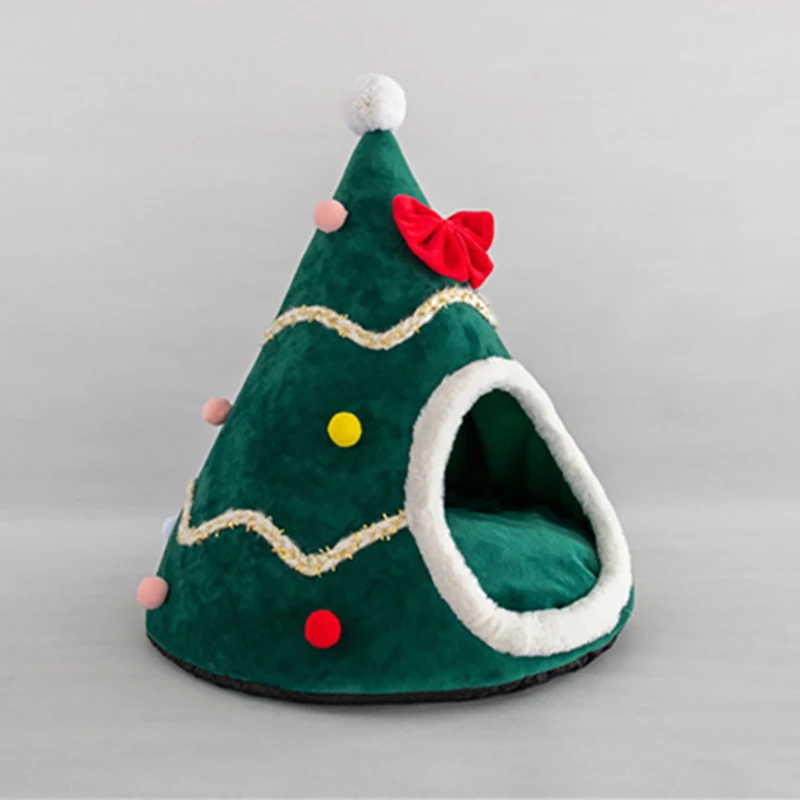 Christmas Tree Shape Pet Cat Dog House Soft Cozy Winter Warm Kitten Cave Sleeping Mat Bed Cute Cats Nest Tent for Dogs Supplies