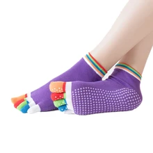 Нескользящие женские носки для йоги с захватами, дышащие удобные хлопковые носки с пятью пальцами, танцевальные носки для пилатеса