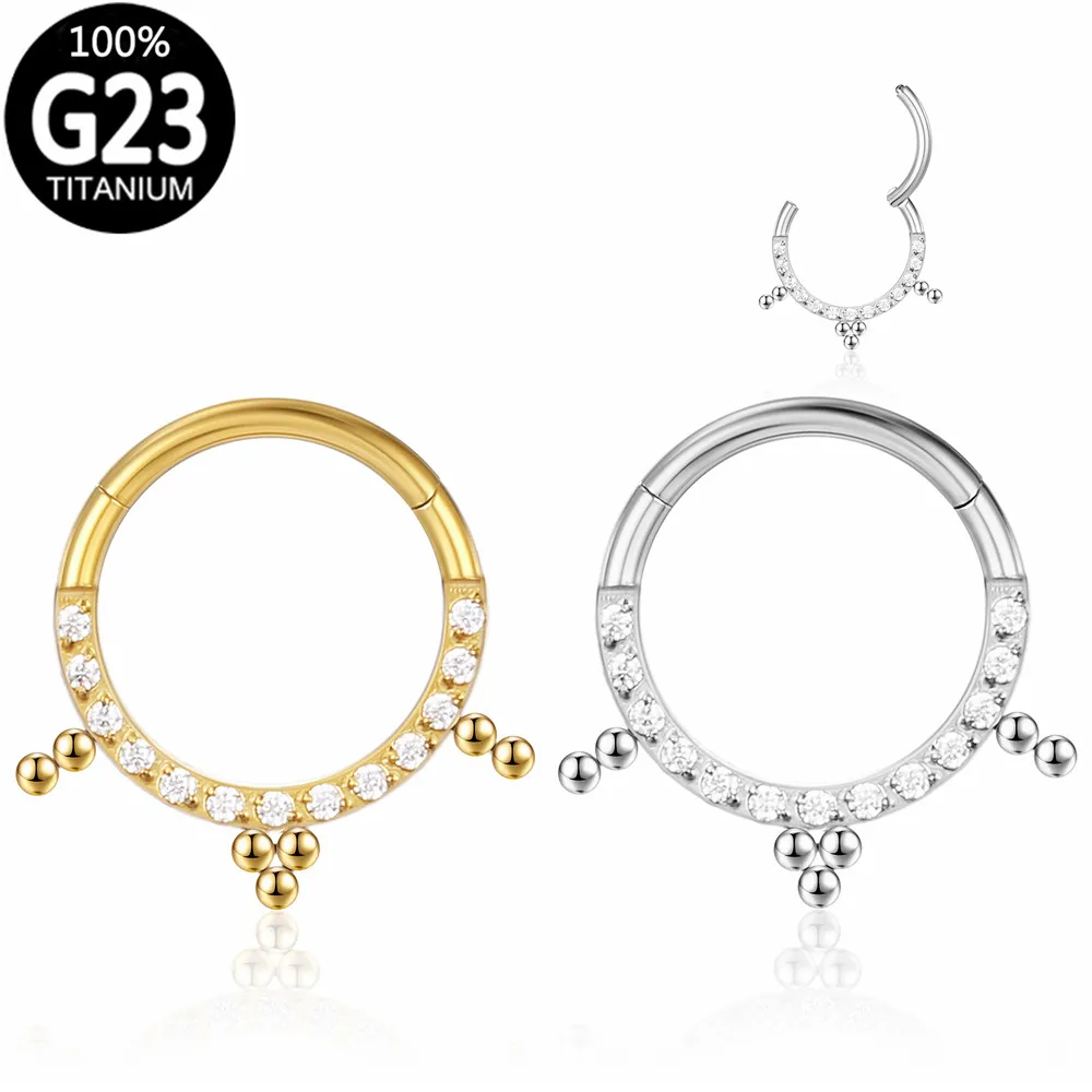 

G23 Titanium Hinged Segment Piercing Nose Ring Zircon Septum Clicker Hoop Ear Tragus Cartilage Daith Helix Earrings Jewelry