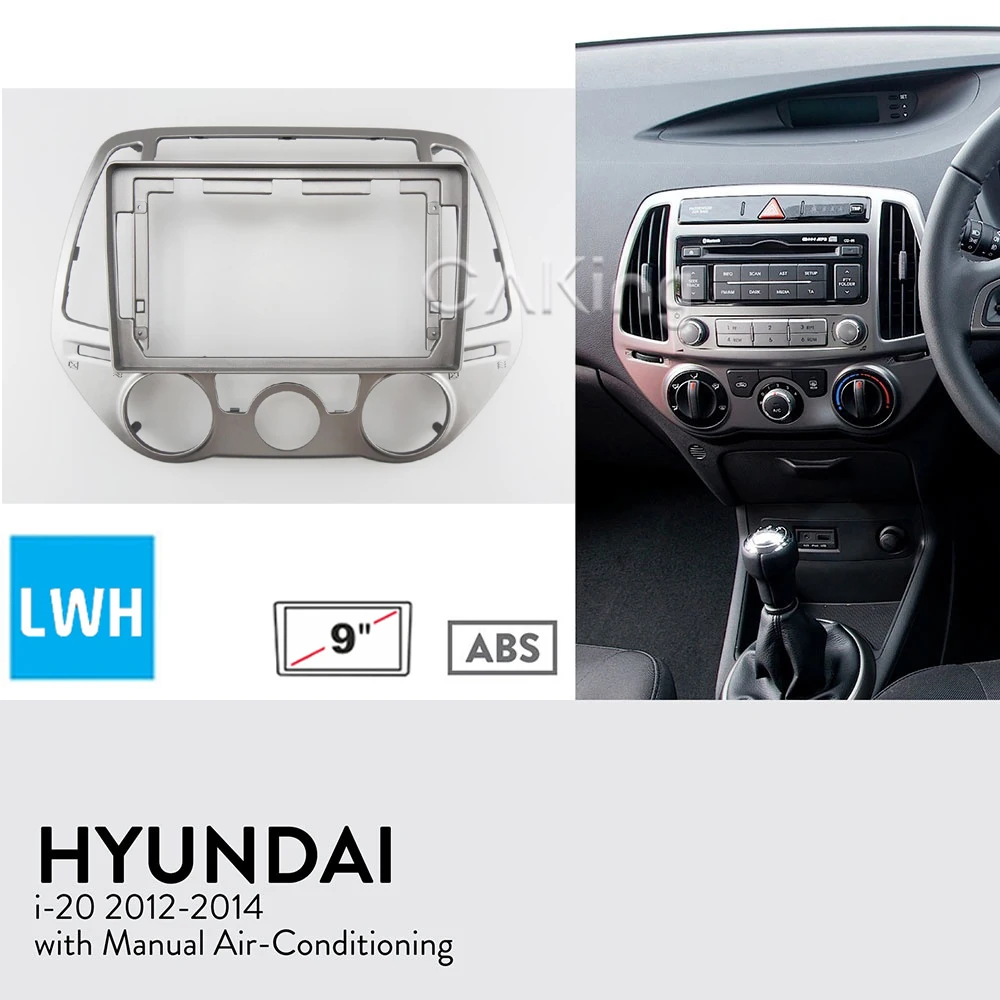 9 inch Car Fascia Radio Panel for 2012-2014 HYUNDAI i20 i-20 (Manual A/C) Dash Kit Install Facia Console Bezel 9inch Trim Plate |