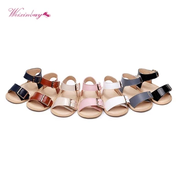 

Newborn Baby Boys Girls Bright Leather Double Buckle Sandals Toddler Solid Color Slip-On Shoes Summer Baby PU Sandals 0-18Months