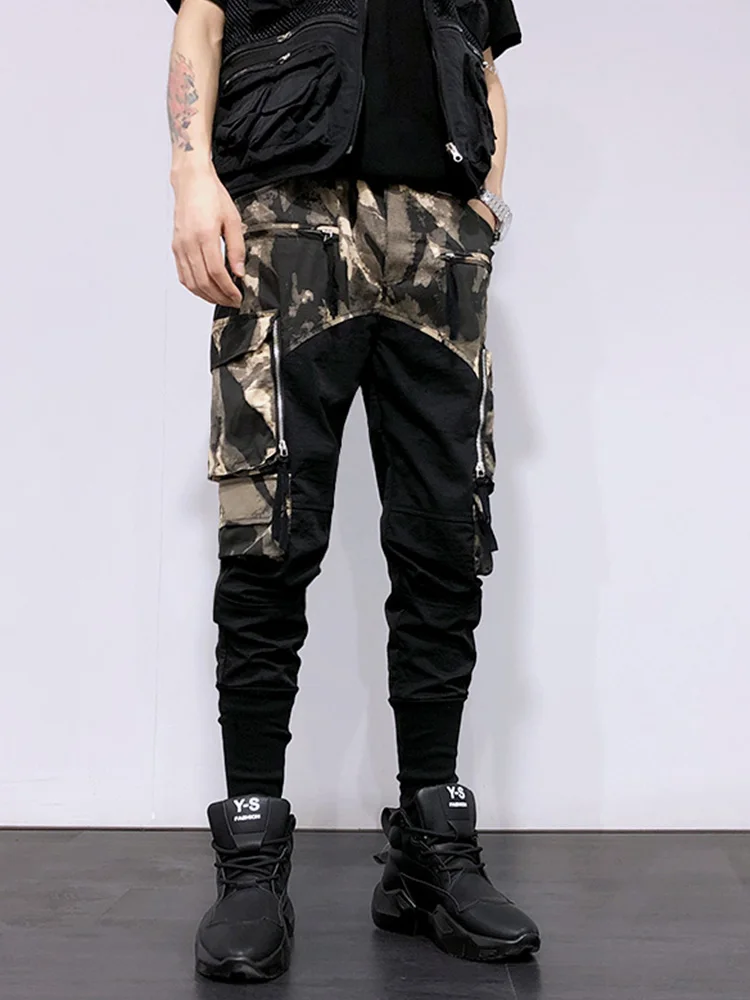 

Free Shipping New Men's Brand Functional Overalls Man Camouflage Stitching Handsome Small Feet Hairstylist Male Harem Pants