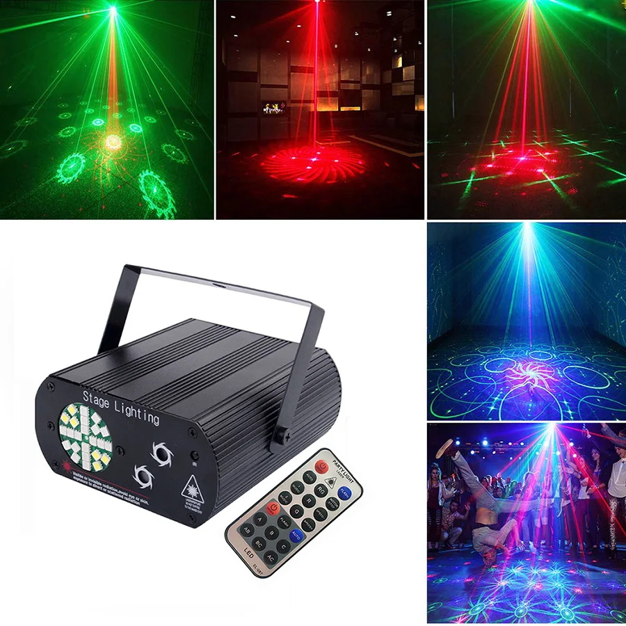 LED Sound Activated Disco Lights Strobe Laser Projector RGB Auto Stage Effect Lamp With Remote Control For Family DJ KTV Party