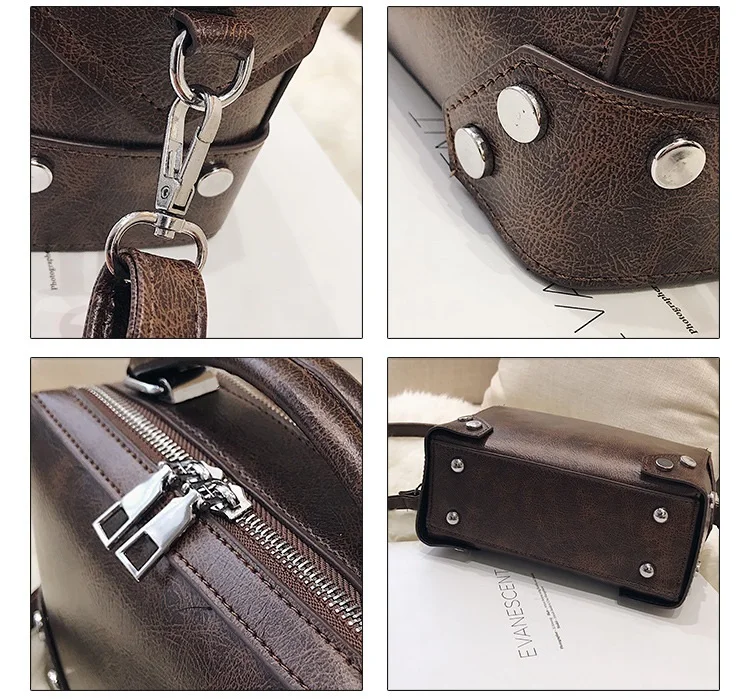 MJ Fashion Box Shape PU Leather Handbag Vintage Rivet Crossbody Bag 2019 New Casual Large Capacity Women Messenger Shoulder Bags (5)