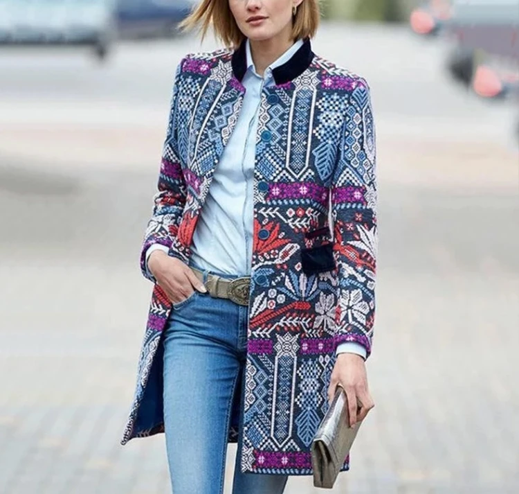 

2019 new women's ethnic print long-sleeved coat jacket