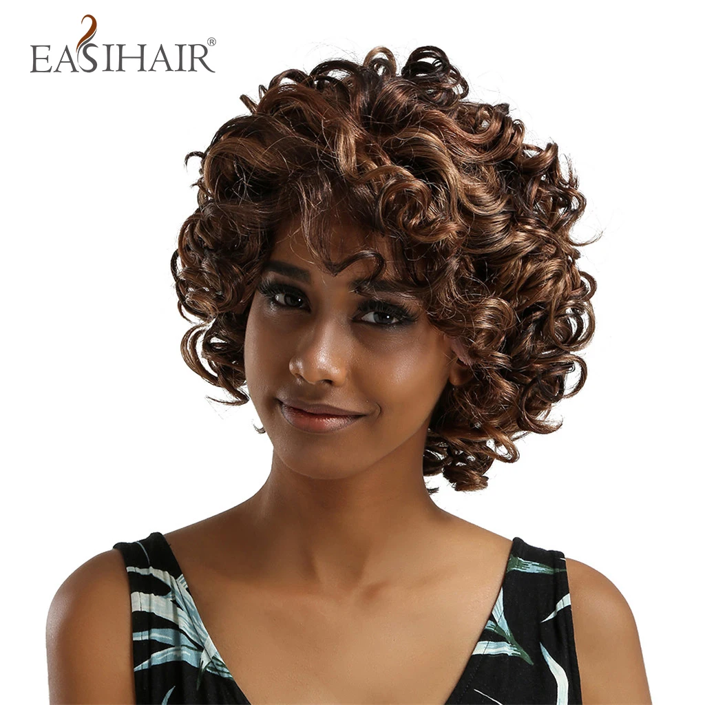 EASIHAIR короткие кудрявые синтетические коричневые кружевные передние парики для черных женщин волосы воды волна парики с детскими волосами Парики