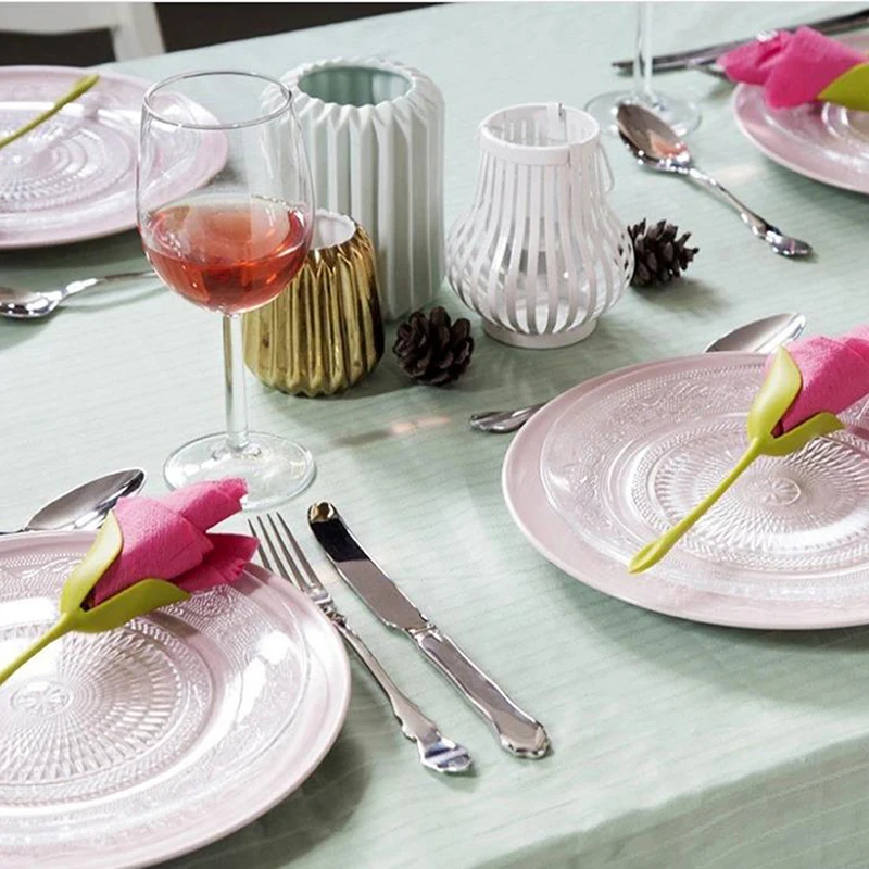 10Pcs Napkin Holders DIY Paper Rose Flower Branch Serviette Holder Rack Decor