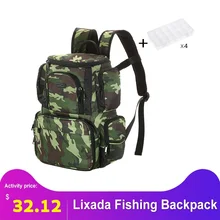Lixada рыболовный рюкзак, сумка для рыболовных снастей, рыболовная приманка, коробка для хранения с 4 ящиками для рыболовных снастей, сумка для рыбы, армейский оранжевый с подносом