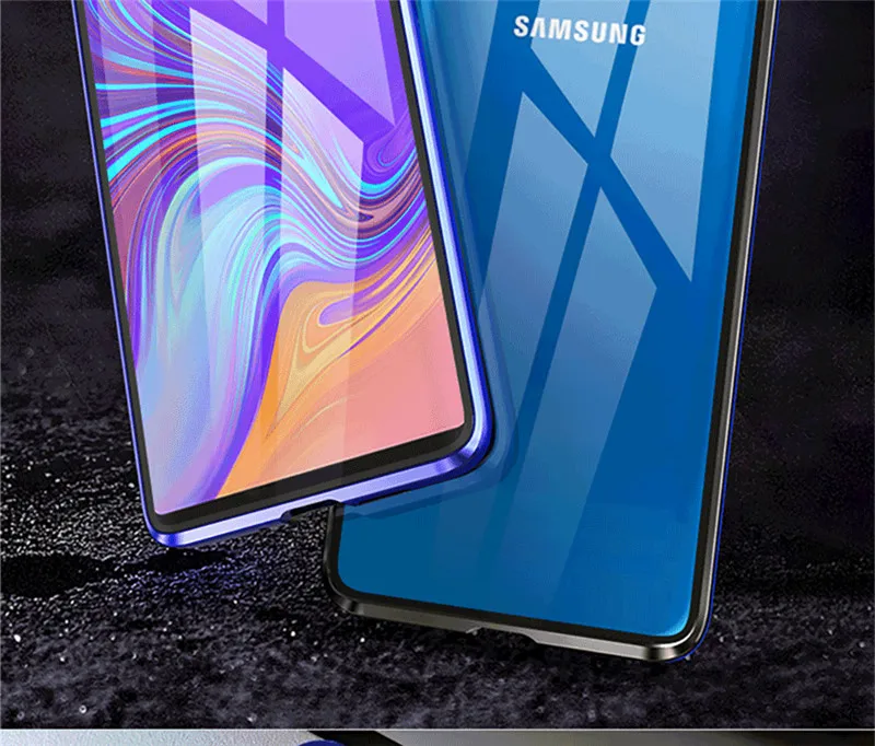 Магнитный адсорбционный чехол для телефона для samsung Galaxy A7 A9, покрытие из закаленного стекла, передняя и задняя стеклянная крышка, металлический чехол