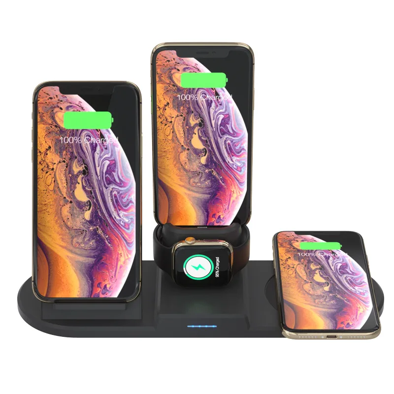 Двойной мобильный 15 Вт QI Быстрое беспроводное зарядное устройство для iPhone 11 Pro Max iWatch Apple Watch Airpods Беспроводное зарядное устройство Держатель смарт чашка кружка