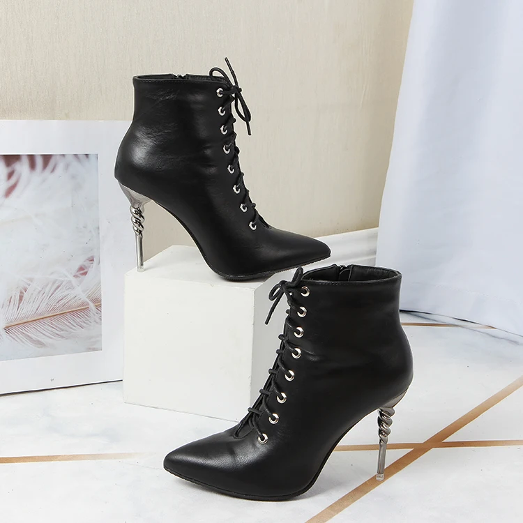 

Shoes Woman Cross Strap Pointed Toe Ankle Boots High Heels Zip Short Boot Ladies Winter Booties Leather Zapatos De Mujer Black