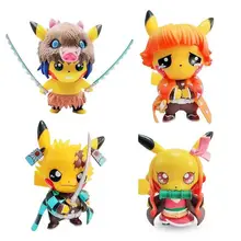 

Pokemon PVC 10cm Anime Action Figure Pikachu Cosplay Demon Slayer Hashibira Inosuke Kawaii Room Decor Toys Model Christmas Gift